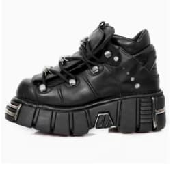 Dámské punk boty šněrovací 6 cm podpatky platforma goth kotníkové kovová ozdoba - náhled 2