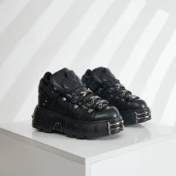 Dámské punk boty šněrovací 6 cm podpatky platforma goth kotníkové kovová ozdoba - náhled 7
