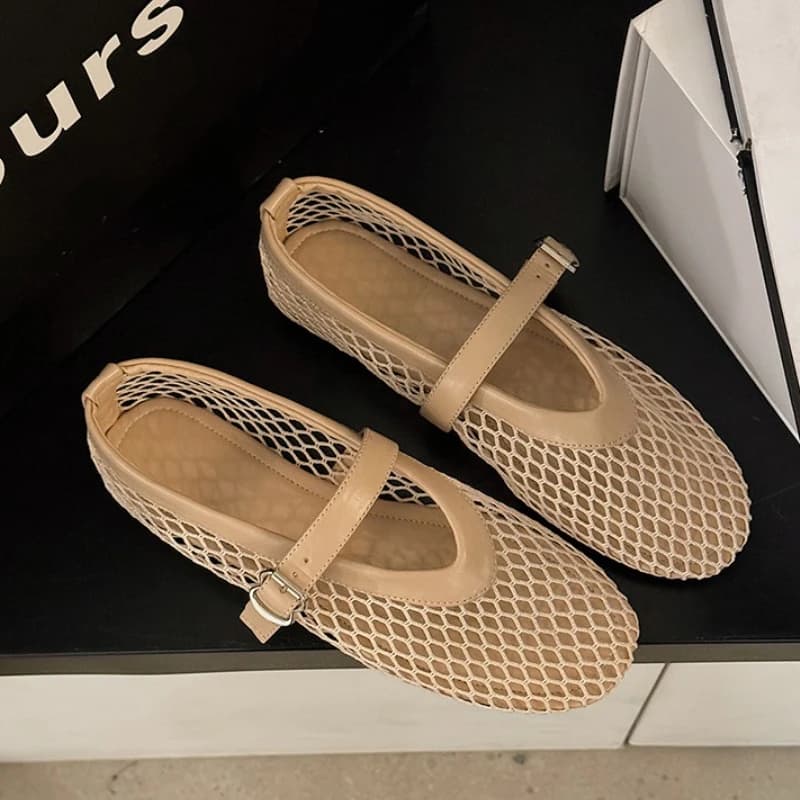 Dámské prodyšné síťované černé baletky letní ploché boty s měkkou podrážkou kulatá špička