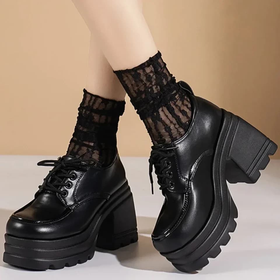 Dámské Lolita boty Mary Jane šněrovací mokasíny vysoké podpatky platforma cosplay