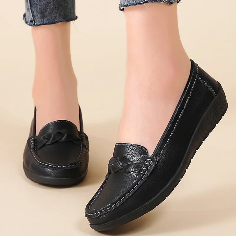 Dámské pohodlné kožené slip-on boty s klínem mokasíny outdoor plus size