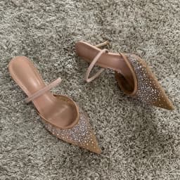 Letní dámské sandály s rhinestones síťované vysoké podpatky elegantní slingback špičaté - náhled 6
