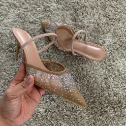 Letní dámské sandály s rhinestones síťované vysoké podpatky elegantní slingback špičaté - náhled 7