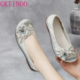 Dámské kožené mokasíny slip on květinový vzor pro jaro léto - náhled 2