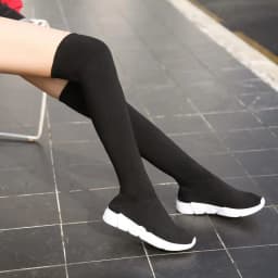 Ponožkové boty nad kolena elastické pletené teplé s vysokými podpatky pro ženy jaro podzim - náhled 2