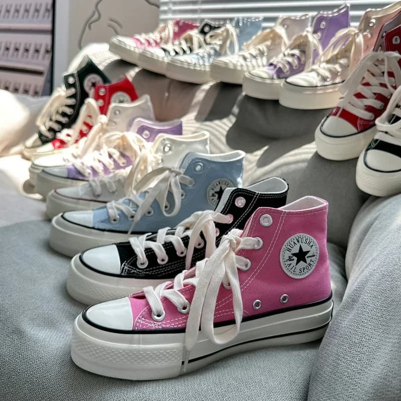 Dámské vysoké tenisky Vintage růžové fialové tlustá podrážka klasický styl pro studentky