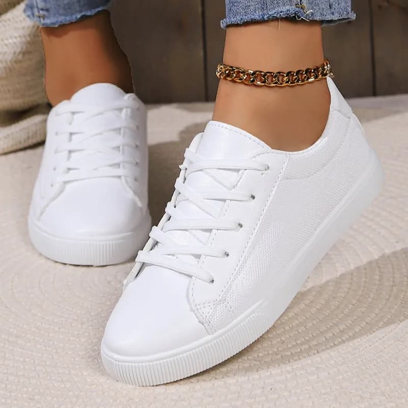 Dámské bílé minimalistické plátěné tenisky šněrovací kulatá špička pohodlné na každodenní nošení