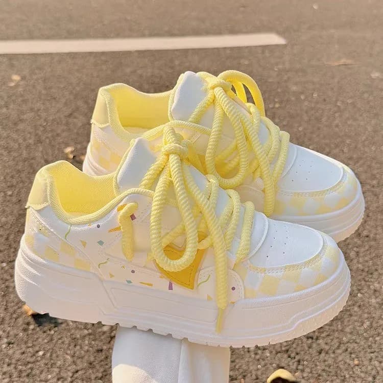 Dívčí a dámské tenisky školní styl casual sportovní boty Y2K růžové žluté šněrovací