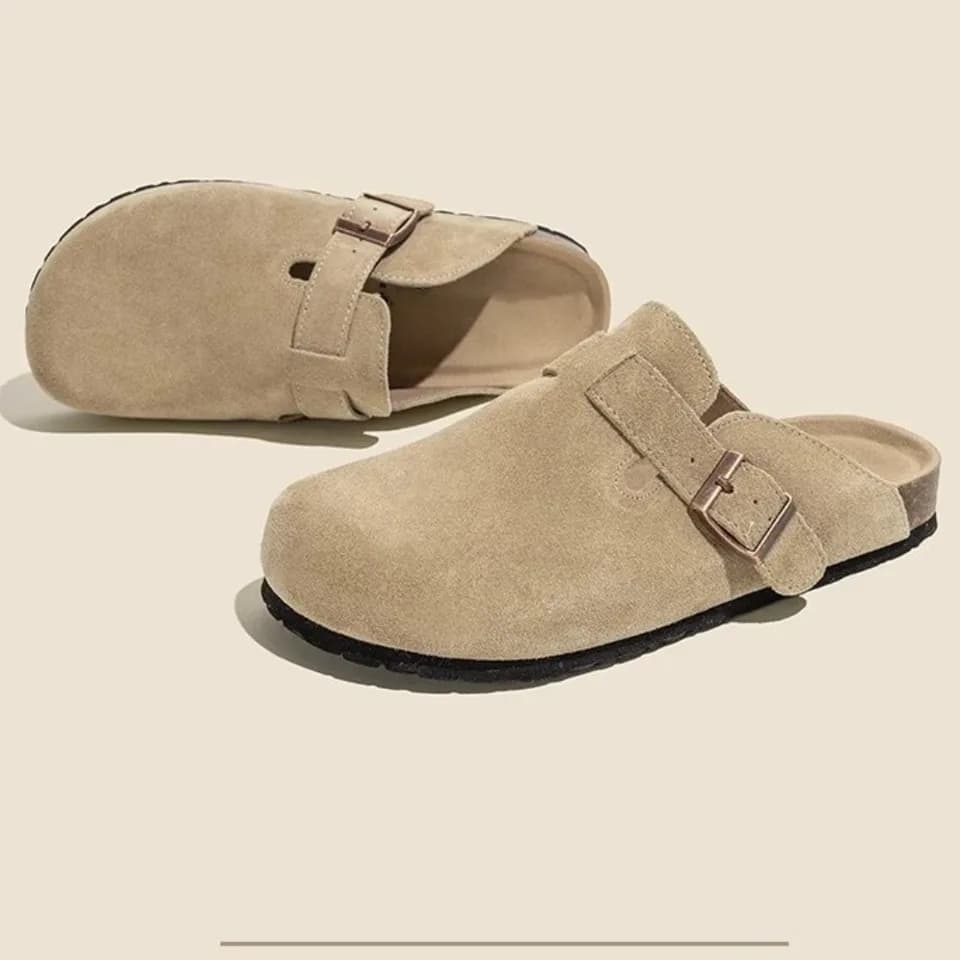 Retro dámské boty tlustá podrážka jednobarevné slingback semišové domácí obuv