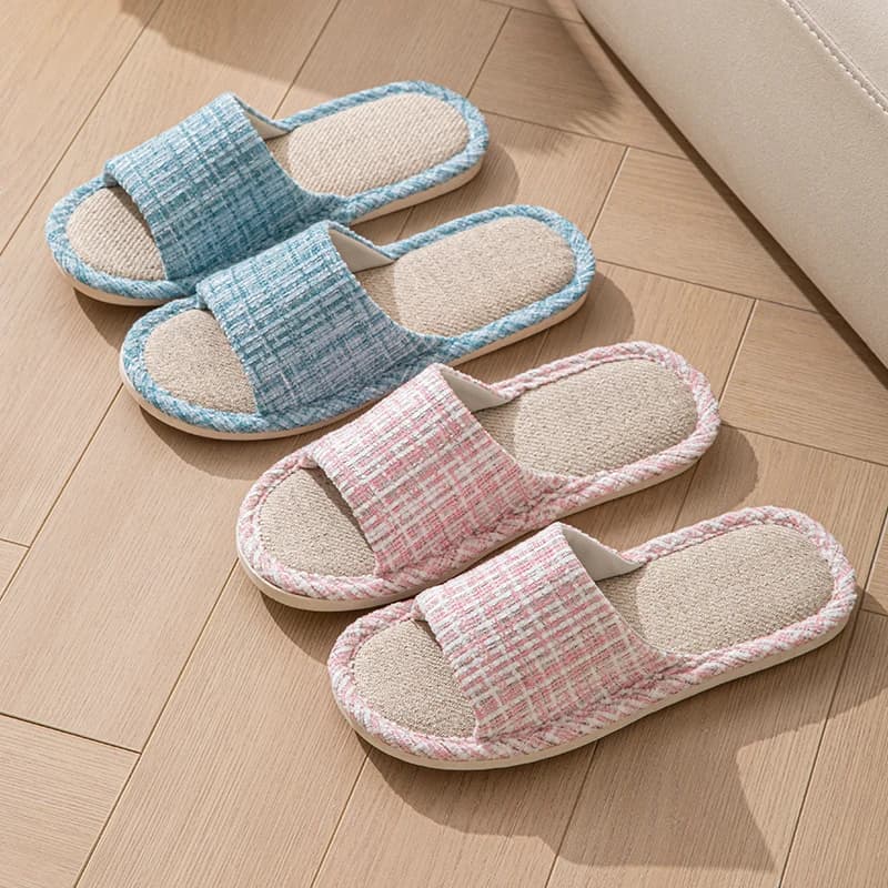 Dámské lněné pantofle do domácnosti protiskluzová měkká podešev tiché chůzi
