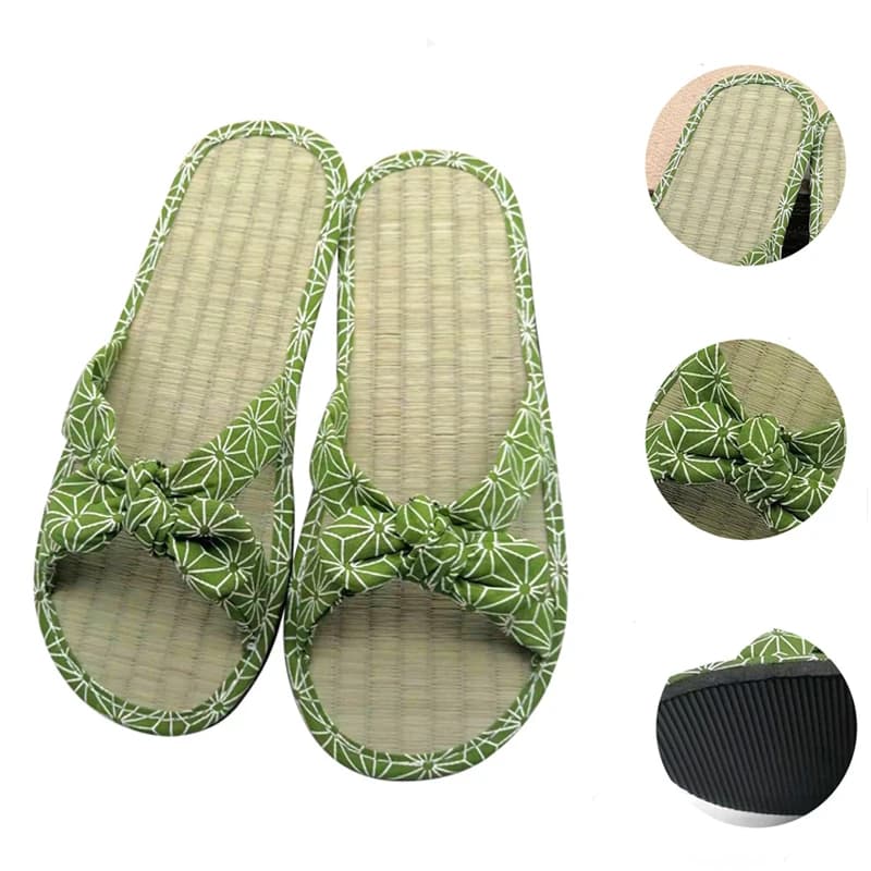 Dámské plážové sandály a žabky z ratanové slámy pohodlné domácí pantofle