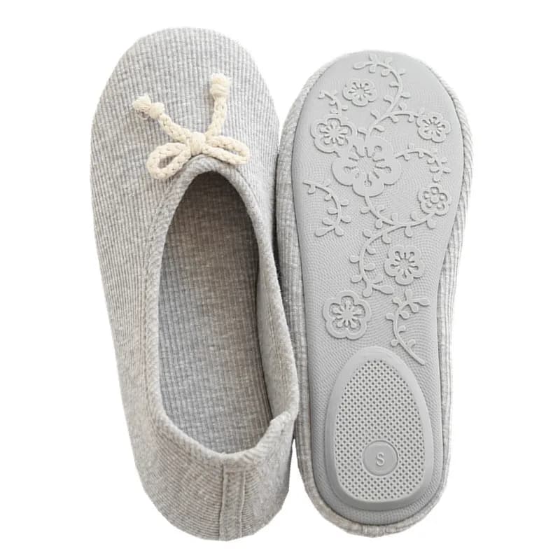 Dámské domácí pantofle s mašlí podzimní bavlněné teplé měkké podrážky