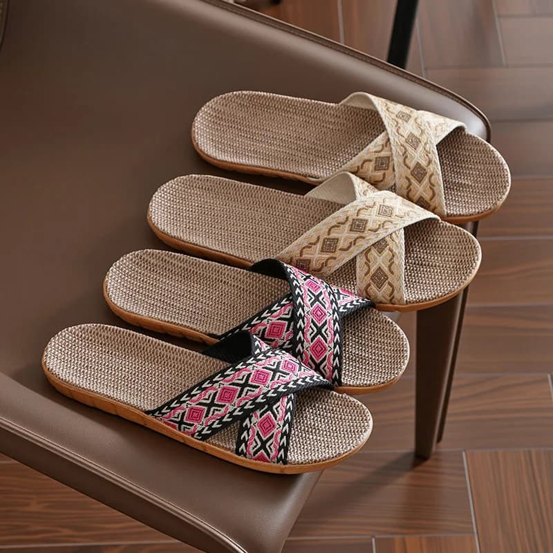 Letní lněné pantofle pro ženy i muže antiskluz silná podrážka doma