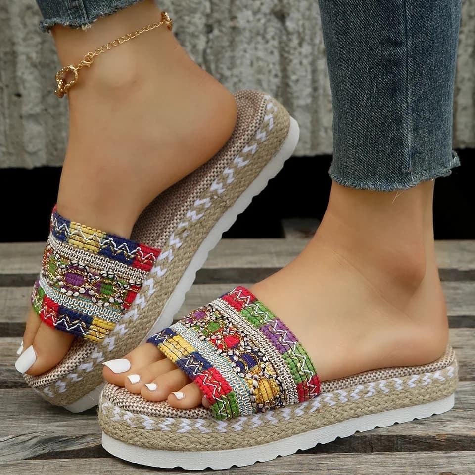 Dámské pletené espadrilky s platformou letní plážové sandály boho handmade