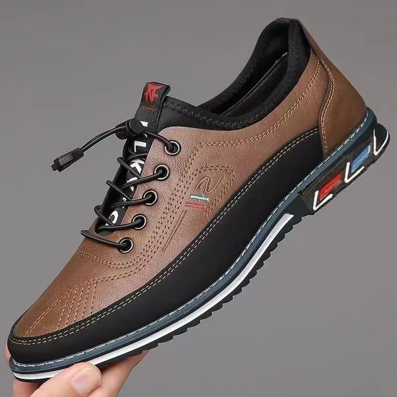 Pánské kožené casual loafers s elastickým páskem a měkkou podrážkou pro jaro