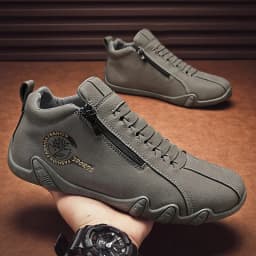 Prodyšné bílé pánské zimní vysoké kožené boty s zipem Korejský styl - náhled 3