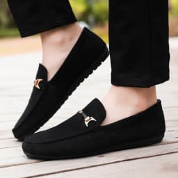 Modré semišové pánské slip-on mokasíny řidičské prodyšné kožené casual boty ručně vyrobené - náhled 4