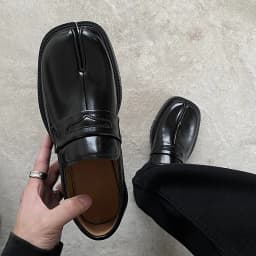 Unisex pánské i dámské kožené mokasíny s tlustou podrážkou a rozdělenou špičkou - náhled 2