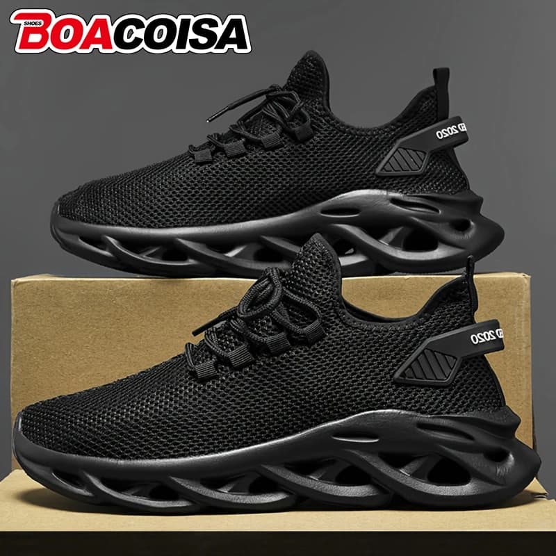 Černé běžecké boty unisex pro sport outdoor prodyšná síťovina lehké tlumení nárazů