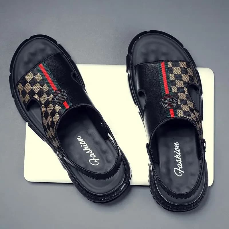 Pánské letní sandály z pravé kůže prodyšné pohodlné protiskluzové dvou způsobů nošení trendy