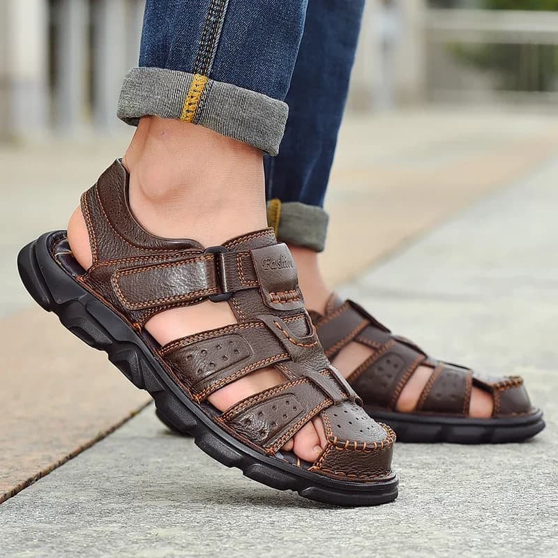 Pánské kožené boty casual letní outdoor prodyšné sandály pro pohodlnou chůzi