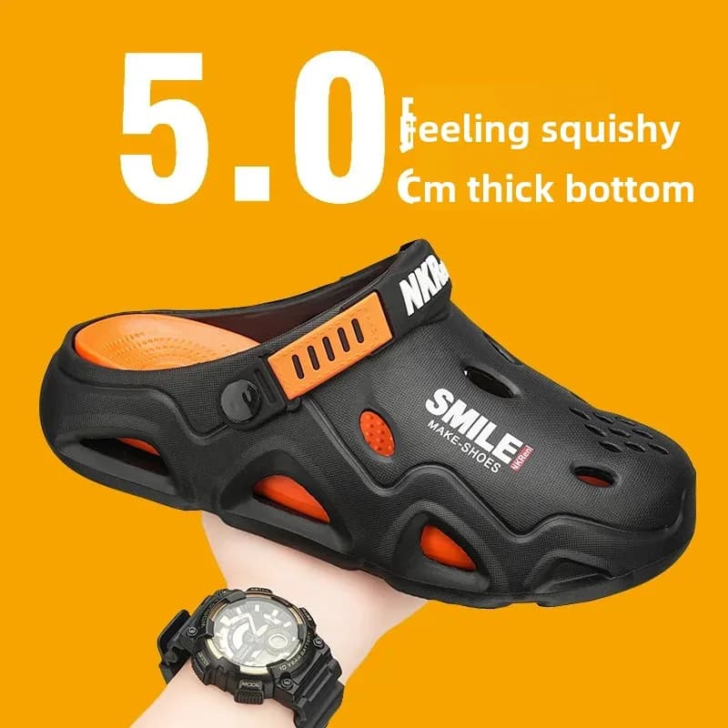 Pánské letní pantofle s otvory protiskluzová tlustá podrážka plážová obuv snadno nazouvací