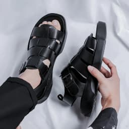 Pánské letní sandály z pravé kůže prodyšné římské sandály trend volnočasové plážové boty - náhled 6