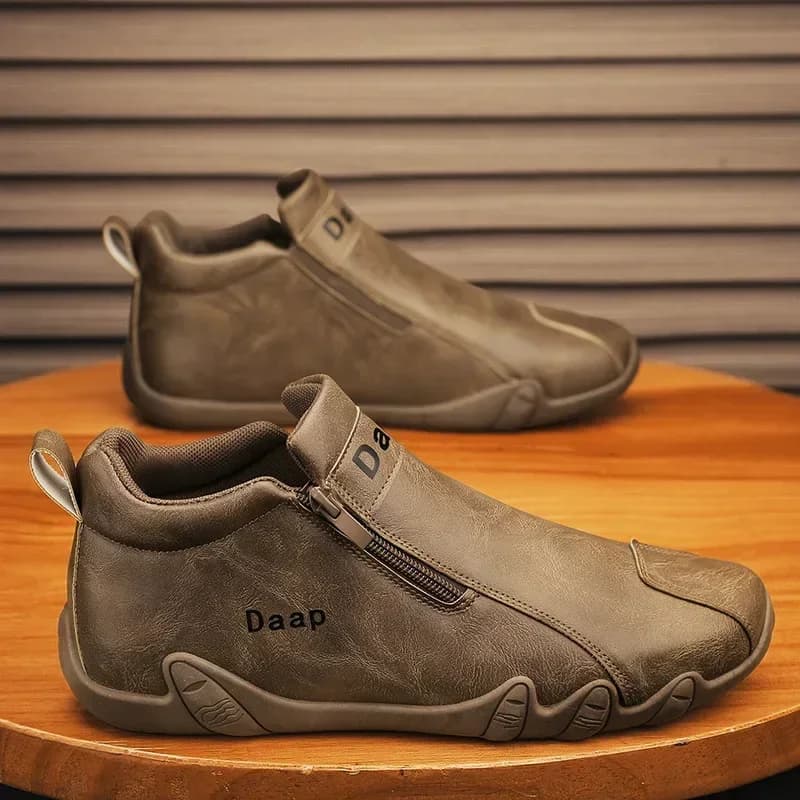 Pánské kožené kotníkové boty mokasíny zip pohodlné formální bílé