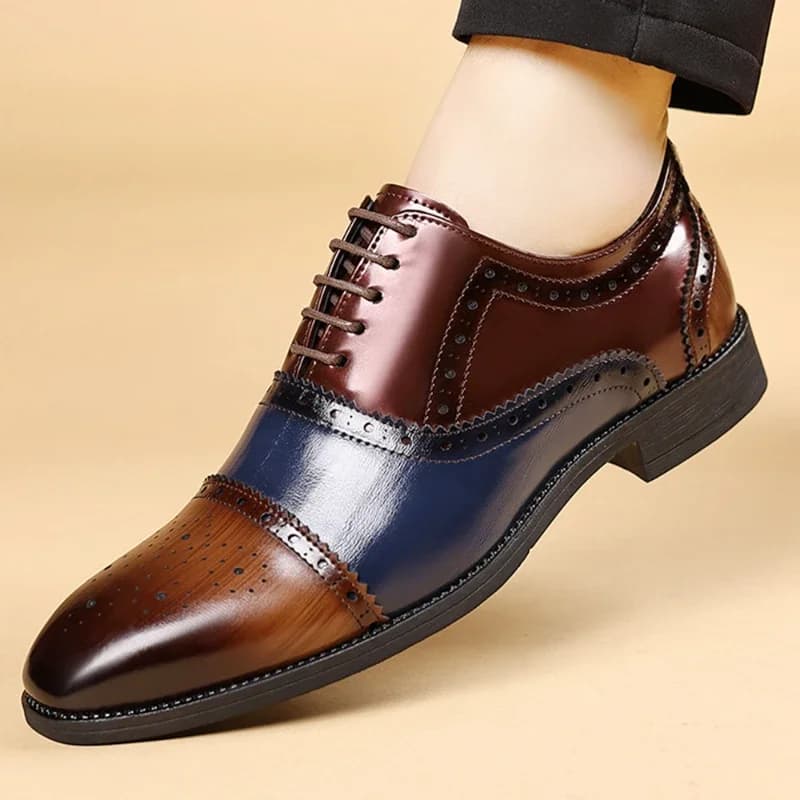 Luxusní pánské brogue boty s čtvercovou špičkou mix barev společenské boty do kanceláře velké velikosti