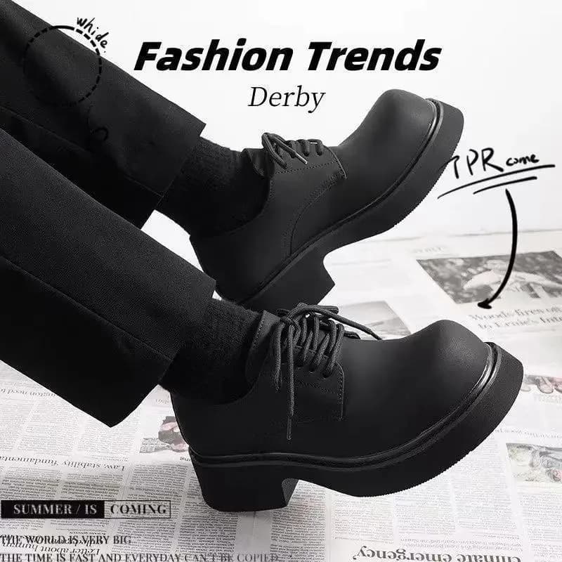 Pánské Derby boty kožené Jaro 2025 volnočasové s širokou špičkou a tlustou podrážkou