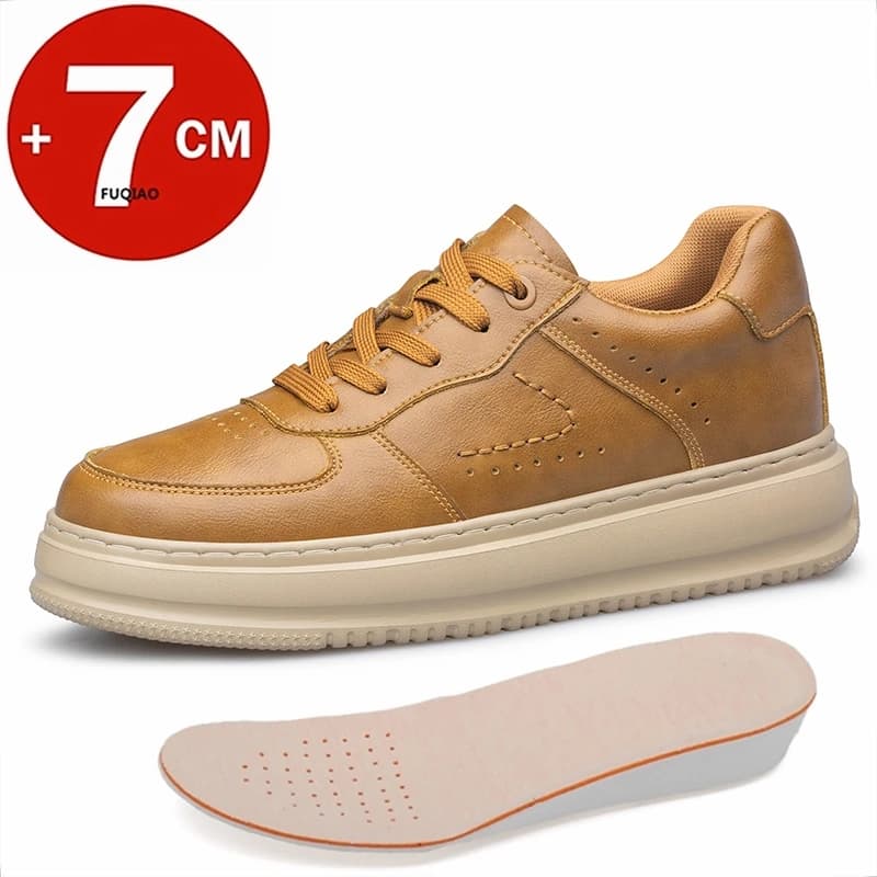 Pánské kožené chunky tenisky s 7 cm zvýšením výšky pohodlné a stylové