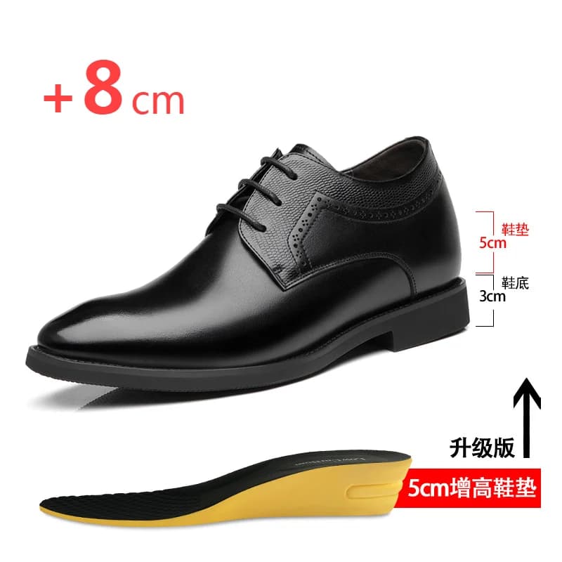 Pánské kožené boty pro zvýšení výšky 6-8 cm s neviditelnou stélkou