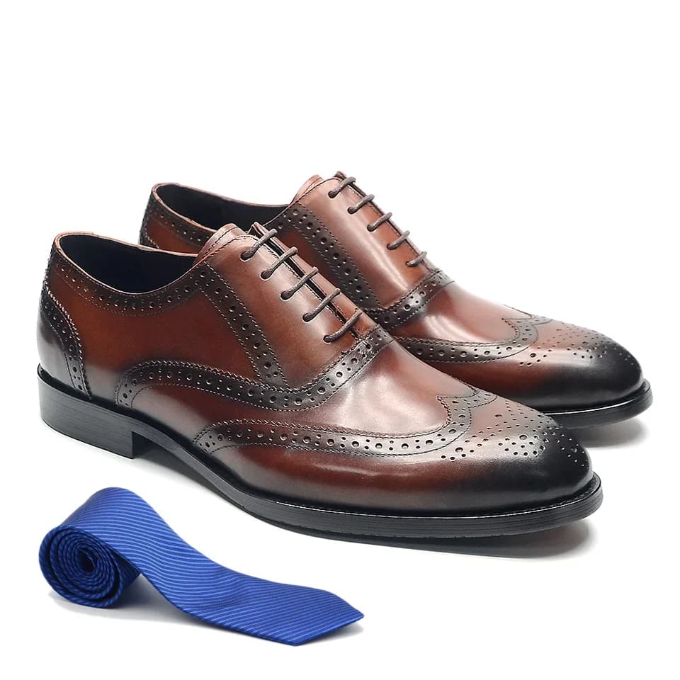 Pánské kožené oxford boty s brogue Wingtip tkaničkové formální pro byznys a svatbu