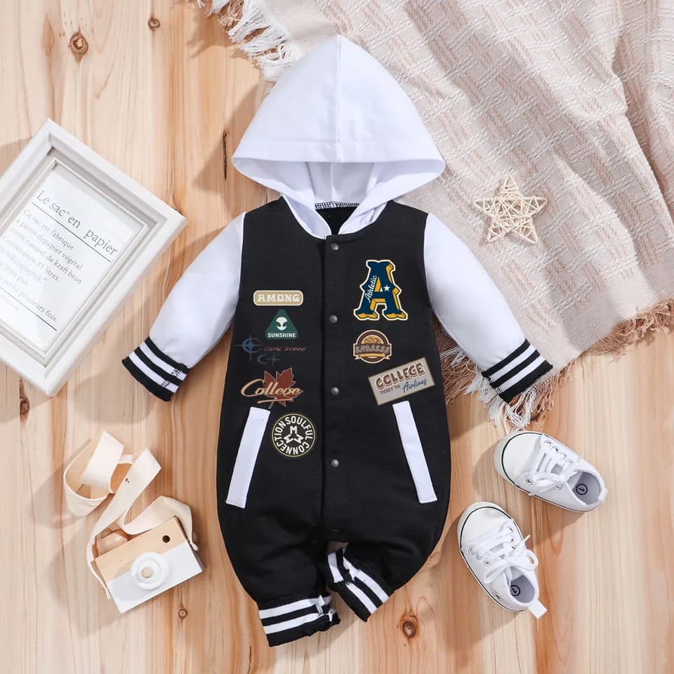 Dětský unisex overal s kapucí a dlouhým rukávem 0-18m