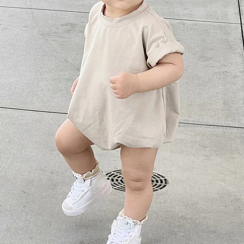 Dětský unisex overal s krátkým rukávem jednobarevný letní bodýčko romper
