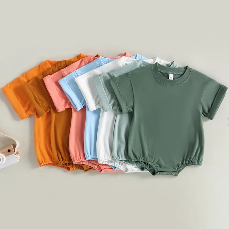 Kojenecký bavlněný letní overal jednobarevný volný střih pro miminko i batolata