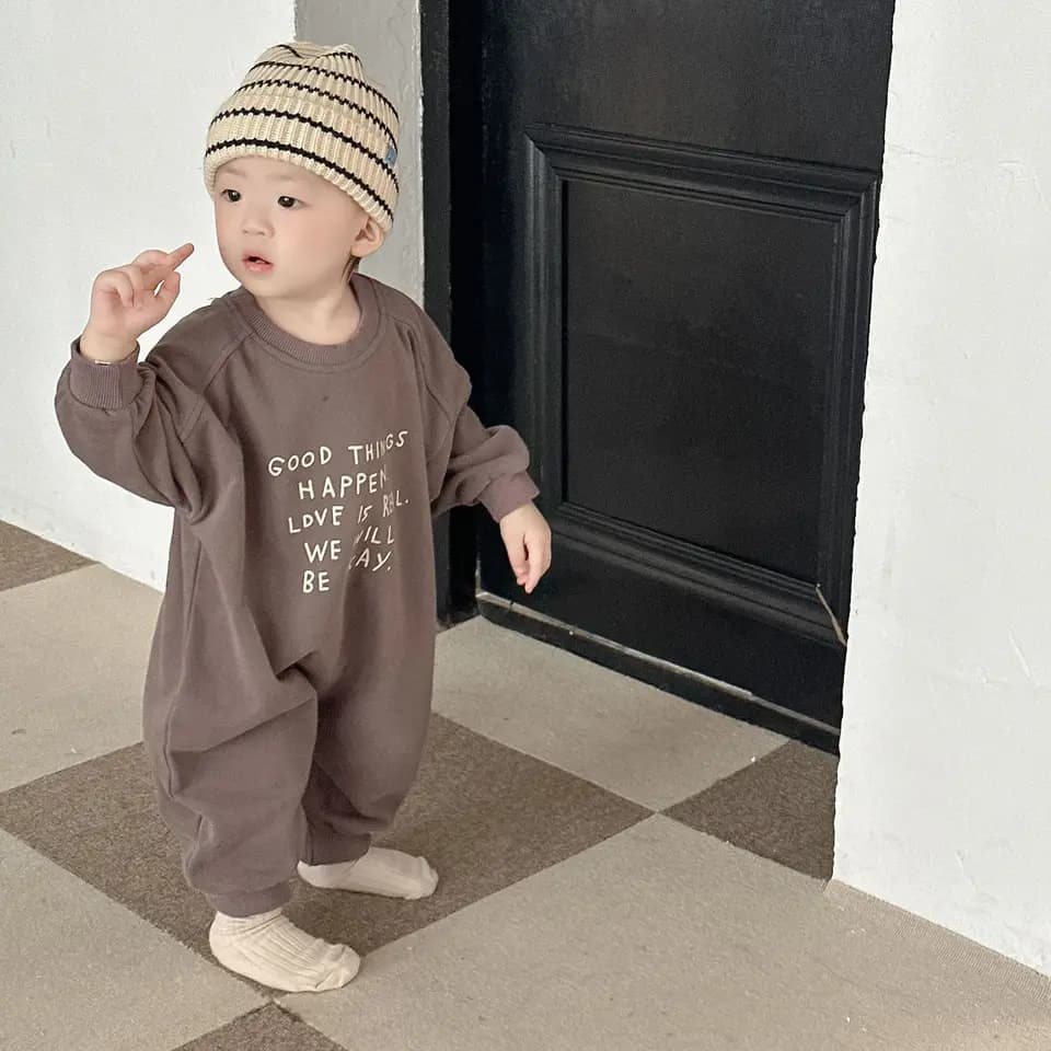 Podzimní dětský overal s dlouhým rukávem písmenový potisk bavlna 0-24m