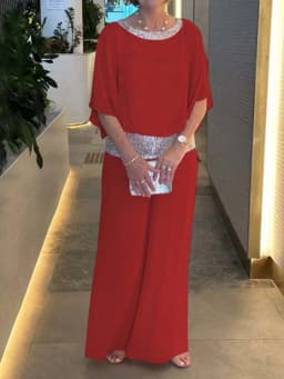 Dámský set 2 díly flitrová patchwork halenka s batwing rukávy a široké kalhoty růžová - náhled 3