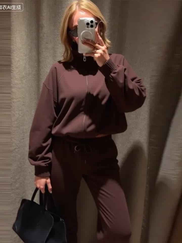 Dámská tepláková souprava Vintage bomber bunda se zipem vysoký pas volné kalhoty sportovní móda
