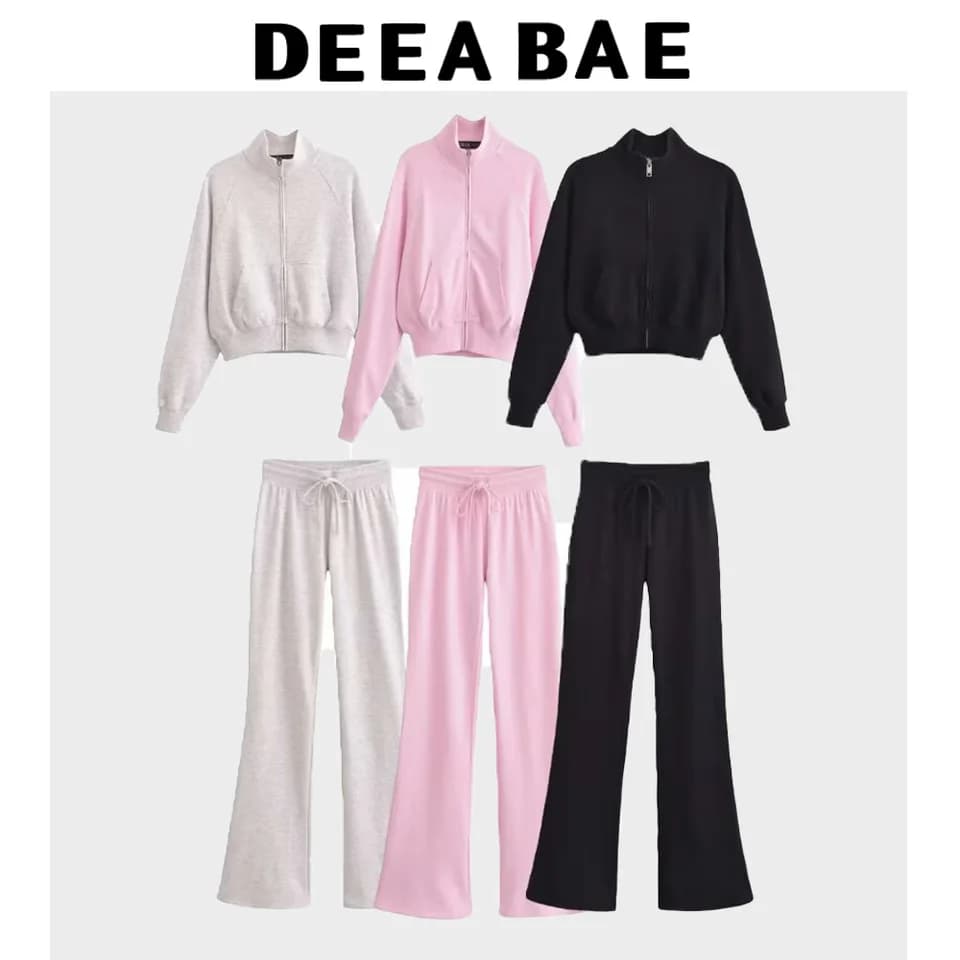 Dámská luxusní bavlněná souprava mikina se stojáčkem na zip a zvonové kalhoty