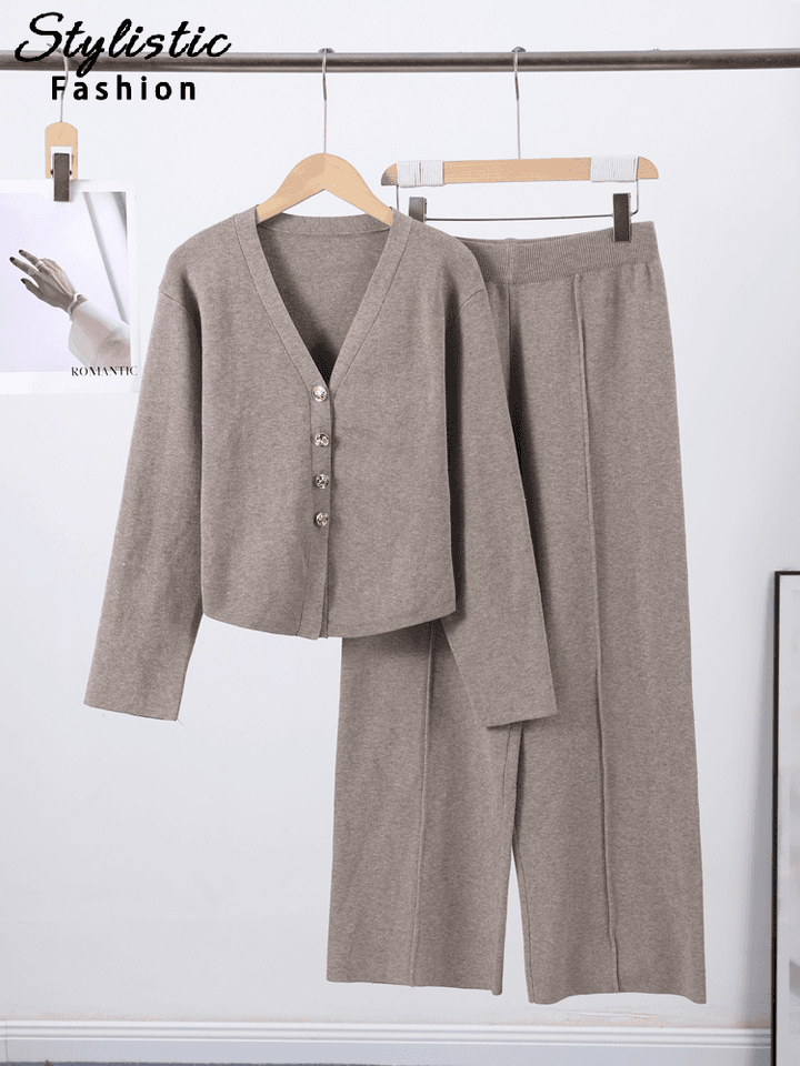 Dámský pletený kostým sako a široké kalhoty 2-dílný set podzim 2025