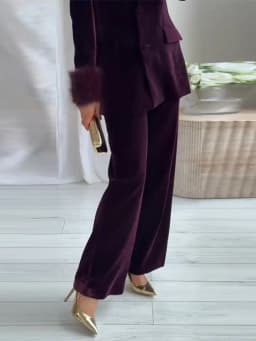 Elegant Velvet Coat Pants Women Set Fur Collar Patchwork Blazer Straight Trousers 2025 Winter Spring Fashion Lady Outfit - náhled 6