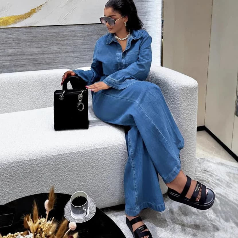 Denimový dvoudílný set pro ženy s košilemi a topy široké nohavice mom jeans streetwear Y2K