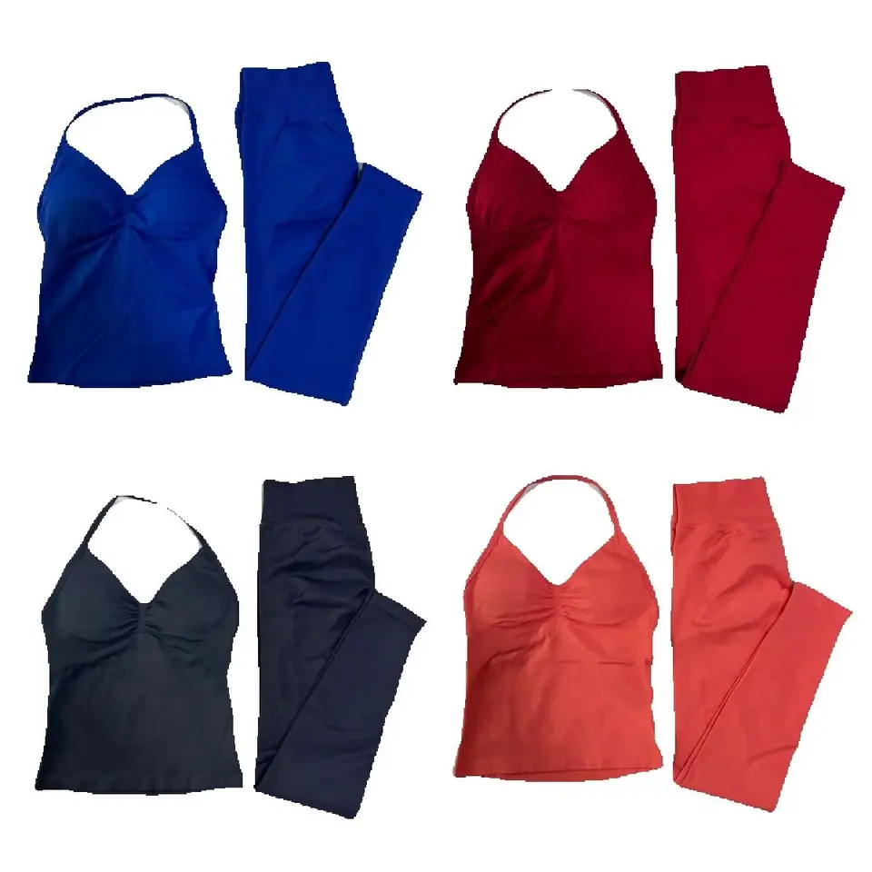 Aktivní sada tílko s výstřihem do V a bezešvé legíny pro jógu, posilovnu a běh