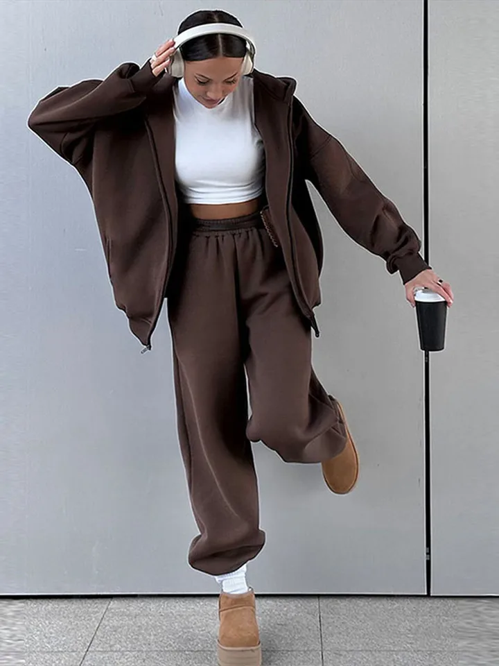 Dámská tepláková souprava s kapucí pro sport volný čas elastické tepláky na běhání