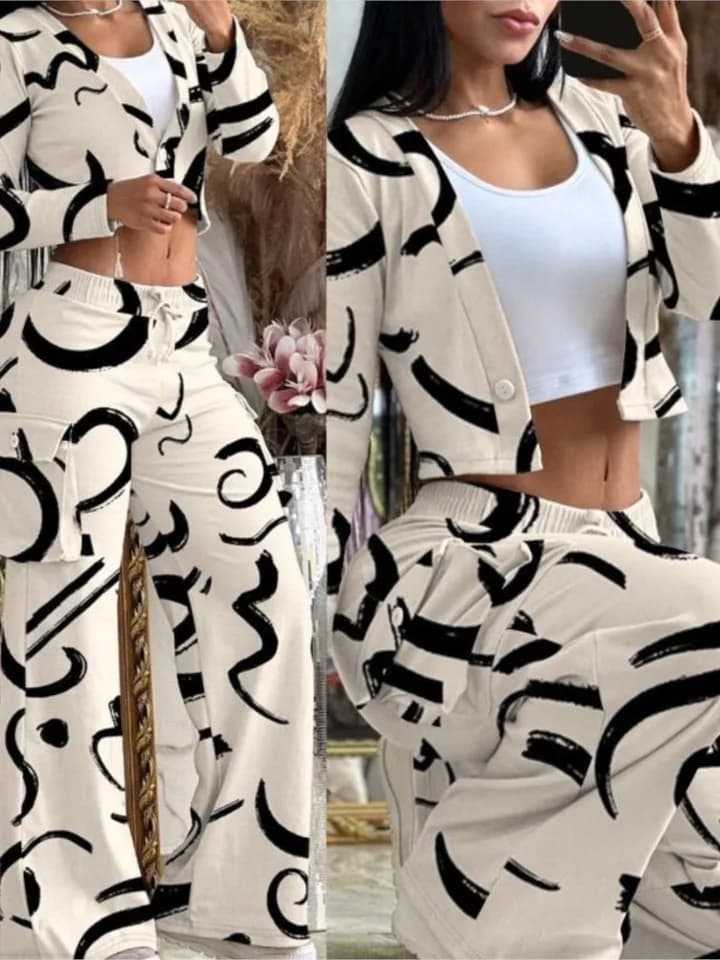 Dámská letní jarní souprava crop top a kalhoty set pohodlná casual