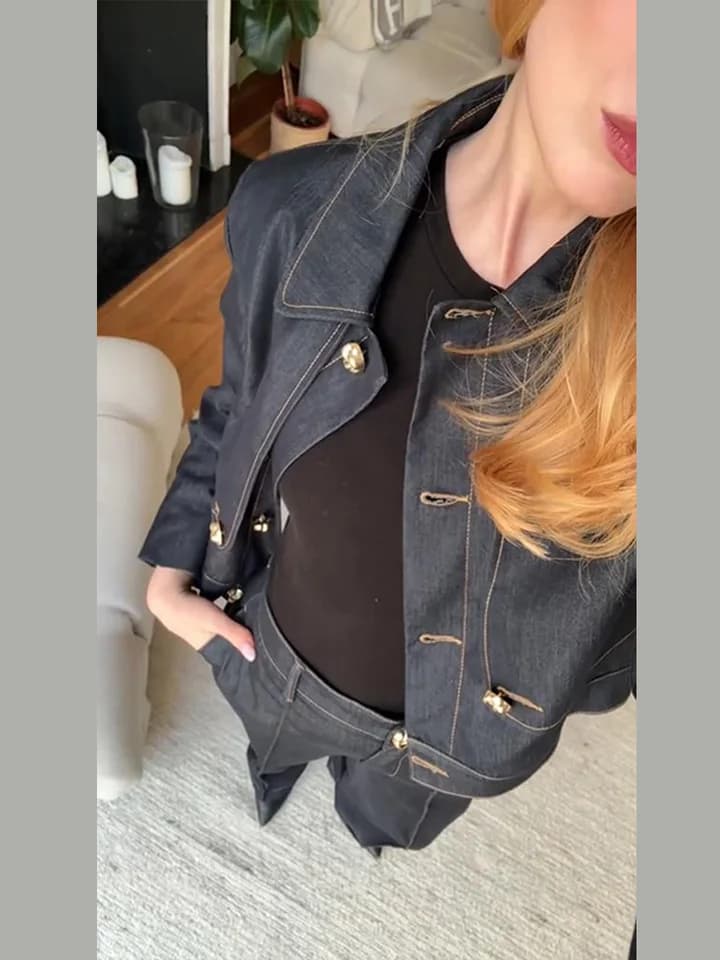 Dámská džínová bunda a kalhoty 2-dílná souprava s vysokým pasem vintage casual