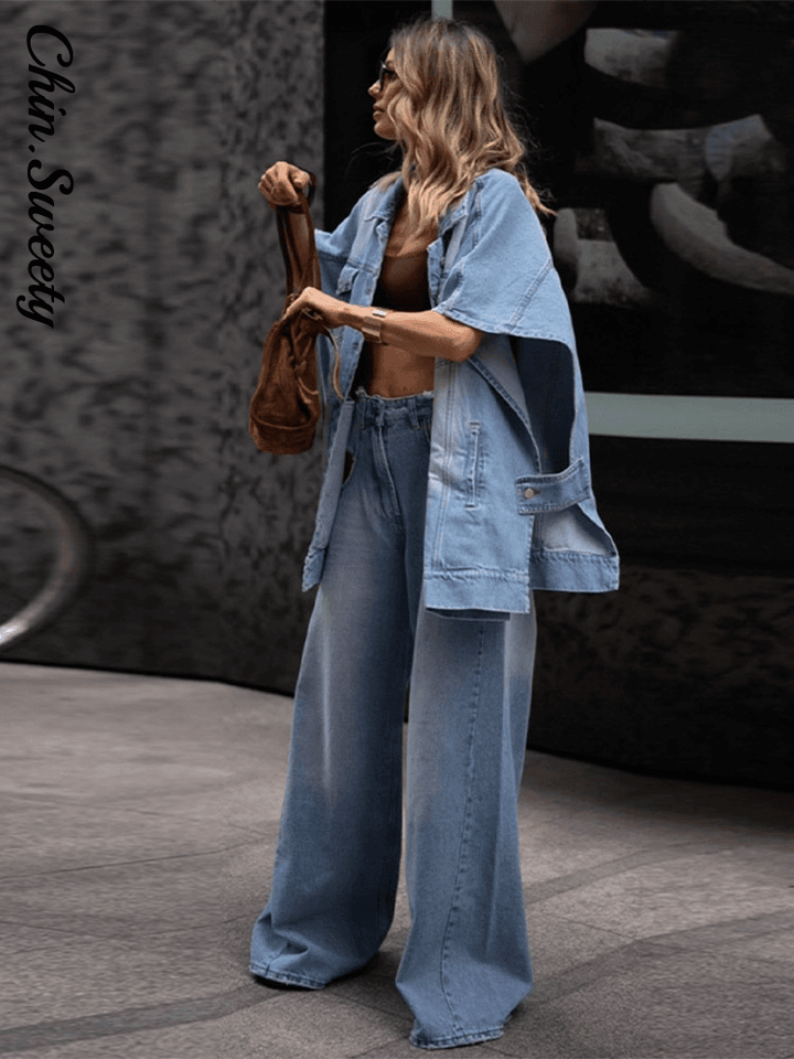 Retro dámská souprava sako a kalhoty volný střih klopový límec letní 2025