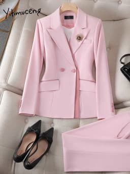 Dámský celoroční kostým se sakem a kalhotami elegantní kancelářský outfit - náhled 3