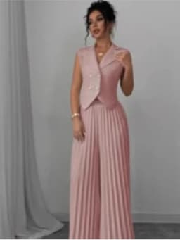 Dámská letní souprava s vestou plisovanou sukní a kalhotami elegantní jednobarevná - náhled 7